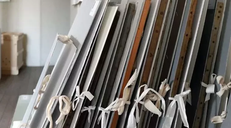 Des tableaux entreposés en vue d'une exposition au château-musée de Nemours