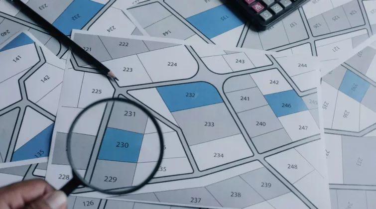 Une personne tien une loupe sur un cadastre