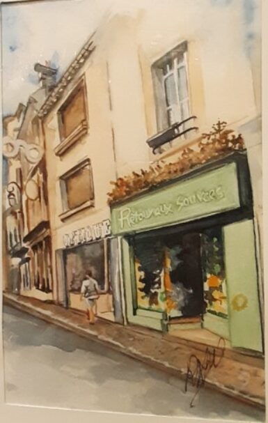 Tableau aquarelle de l'épicerie bio Retour aux sources