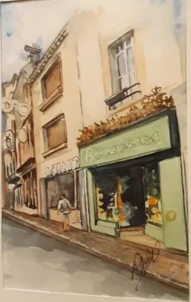 Tableau aquarelle de l'épicerie bio Retour aux sources